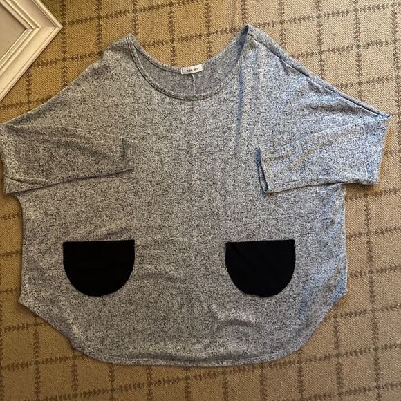 Mod Ref grey knit crew neck with 2 black pockets and batwing sleeves S - Picture 3 of 12